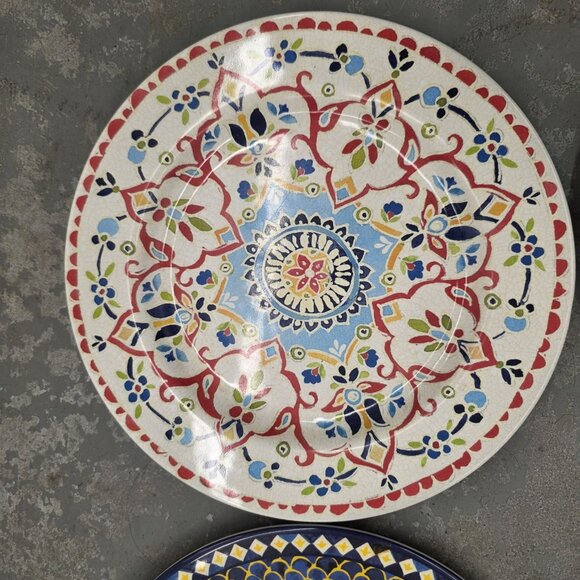 Williams Sonoma Set Of 4 Dinner Plates Floral Mosaic Medallion 10in Plastic - Picture 3 of 10